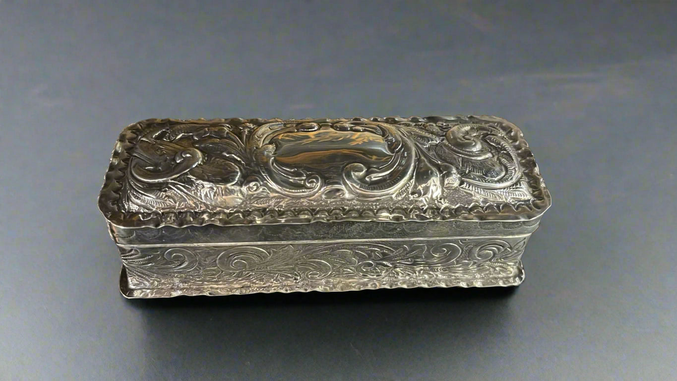 embossed antique silver jewellery box