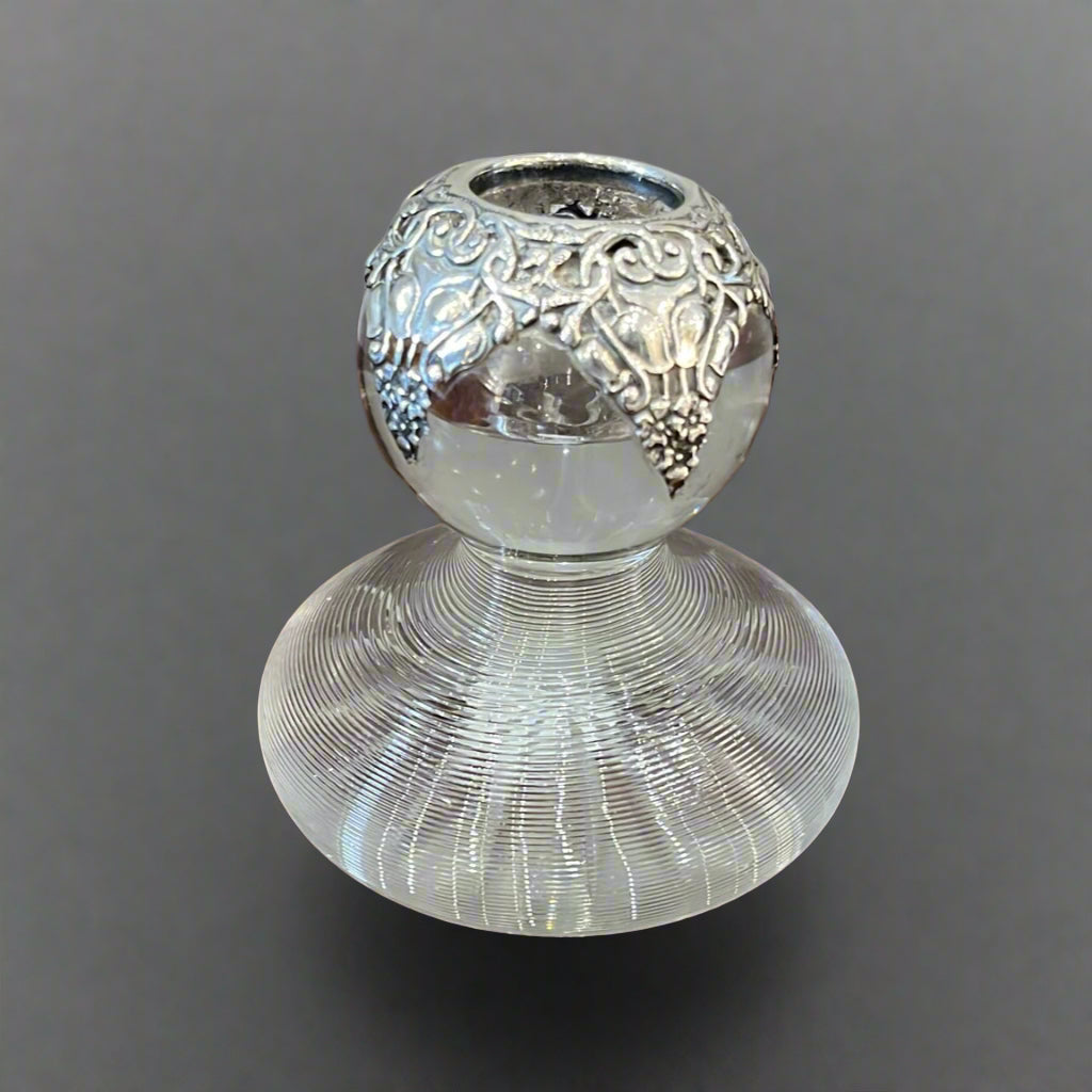 Two-tier glass match striker with ornate silver decoration made in Chester 1905