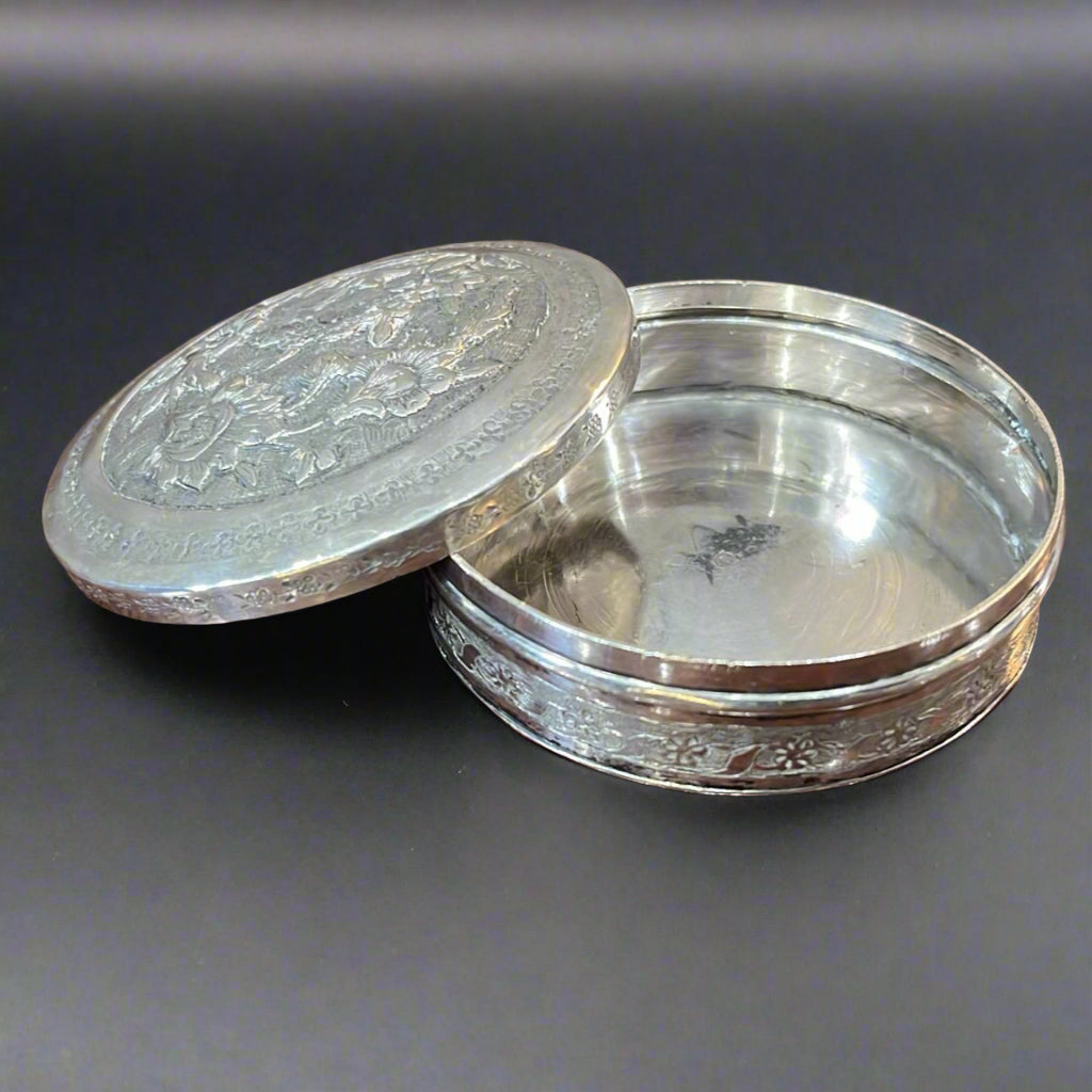 round antique silver box Persian