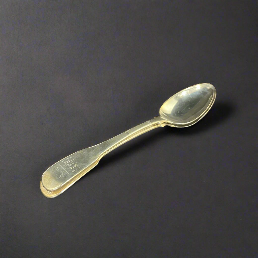 Pair of fiddle dessert spoons by Pittar & Co and Twentyman of Calcutta circa 1880