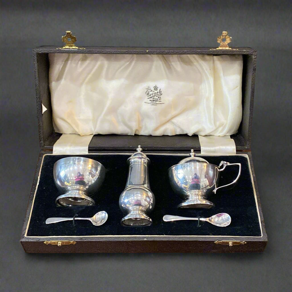 boxed silver cruet set