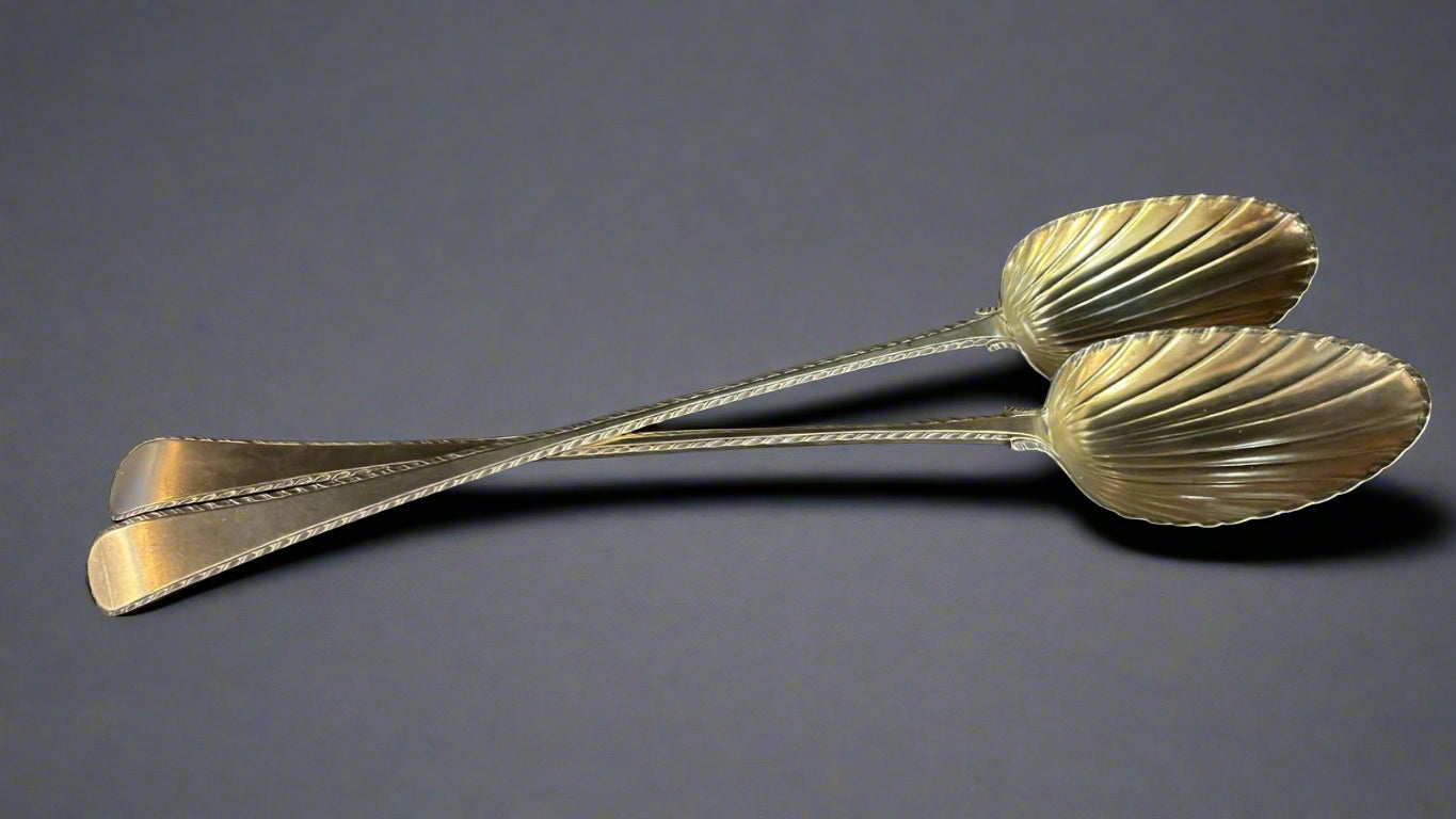 pair of georgian silver gilt basting spoons