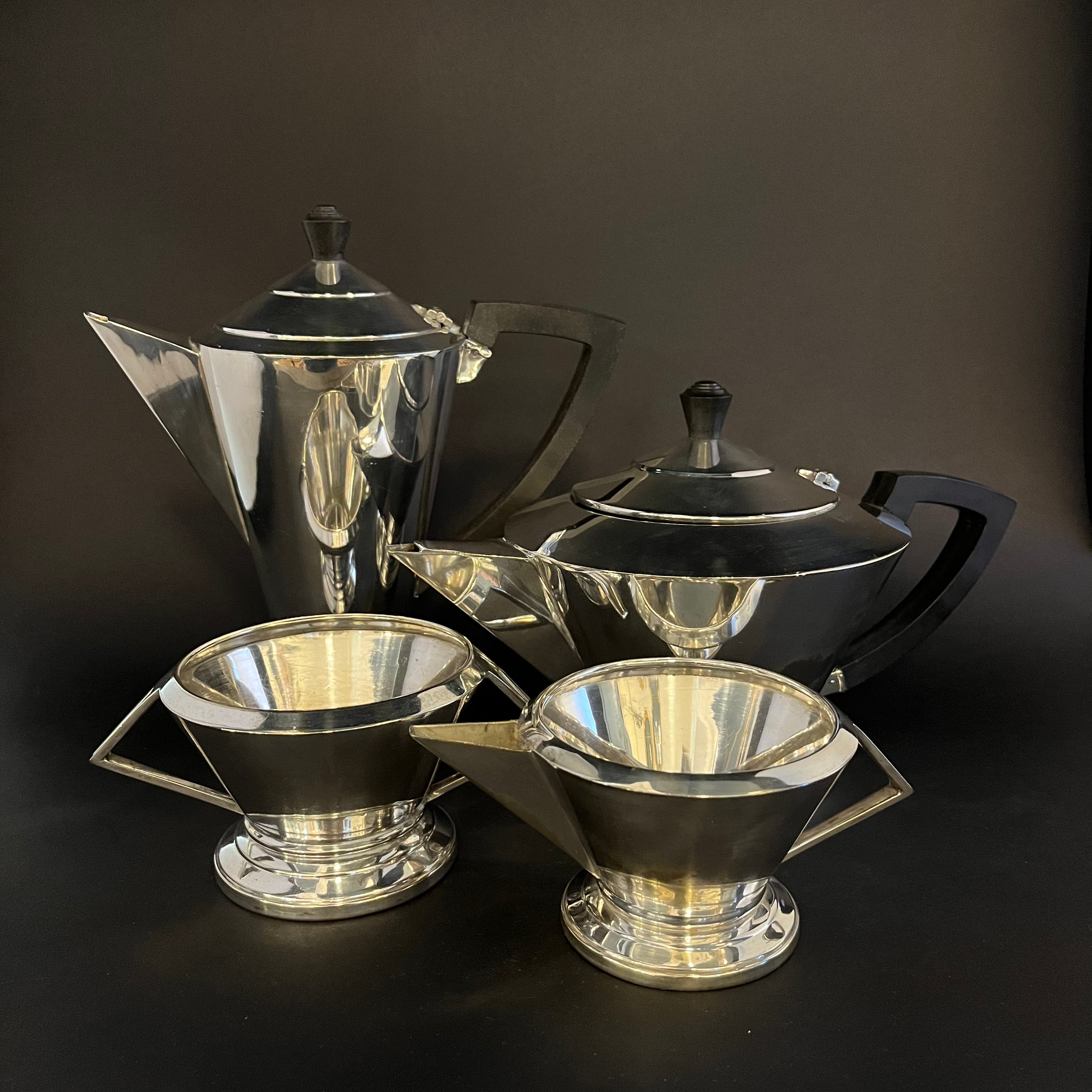 four piece silver plate art deco teaset