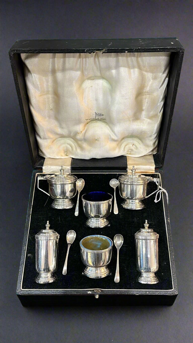 6 piece silver cruet set walker and hall