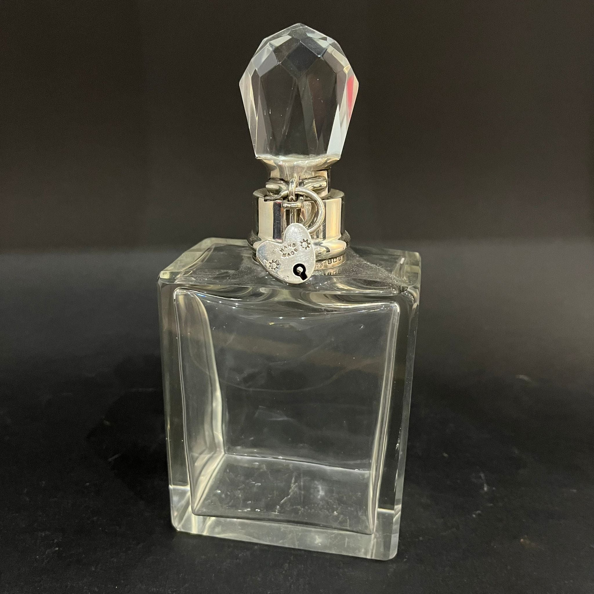 silver mounted locking glass decanter