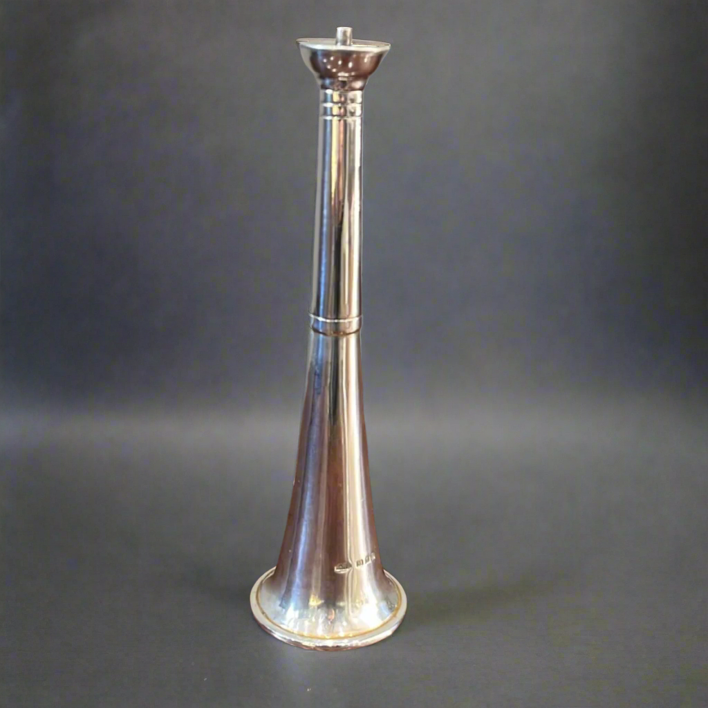 Silver cigar lighter in the form of a hunting horn made in London 1930 by Asprey &amp; Co