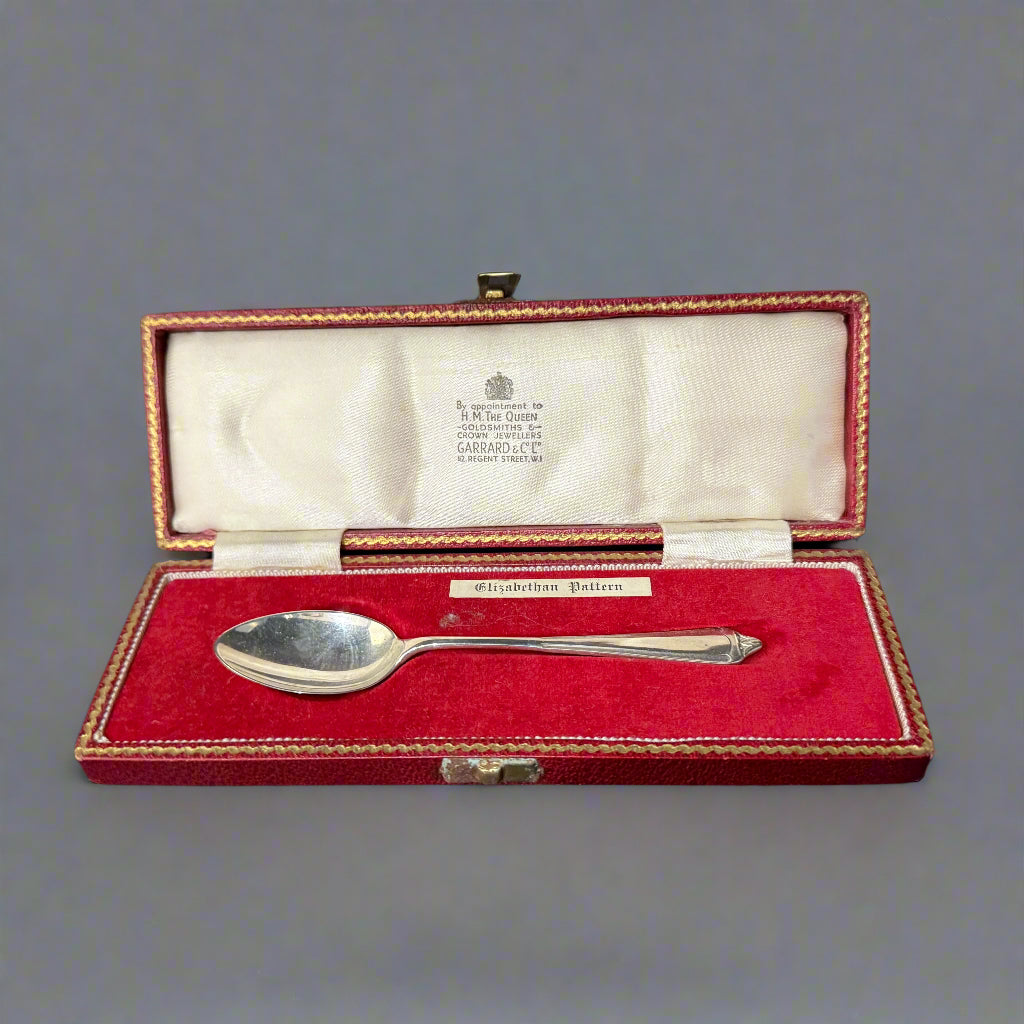 boxed silver christening spoon by Garrards