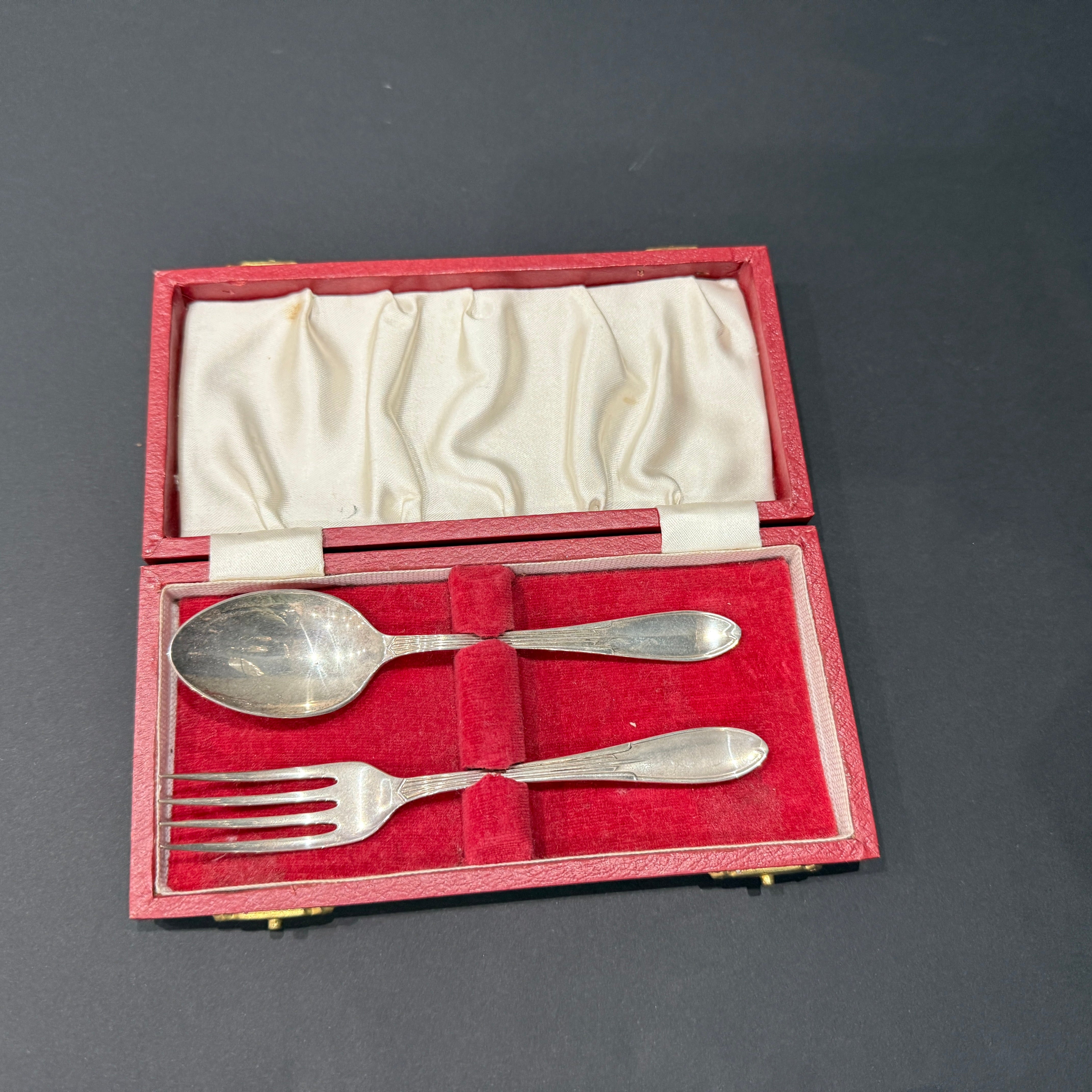 boxed silver christening fork and spoon set 